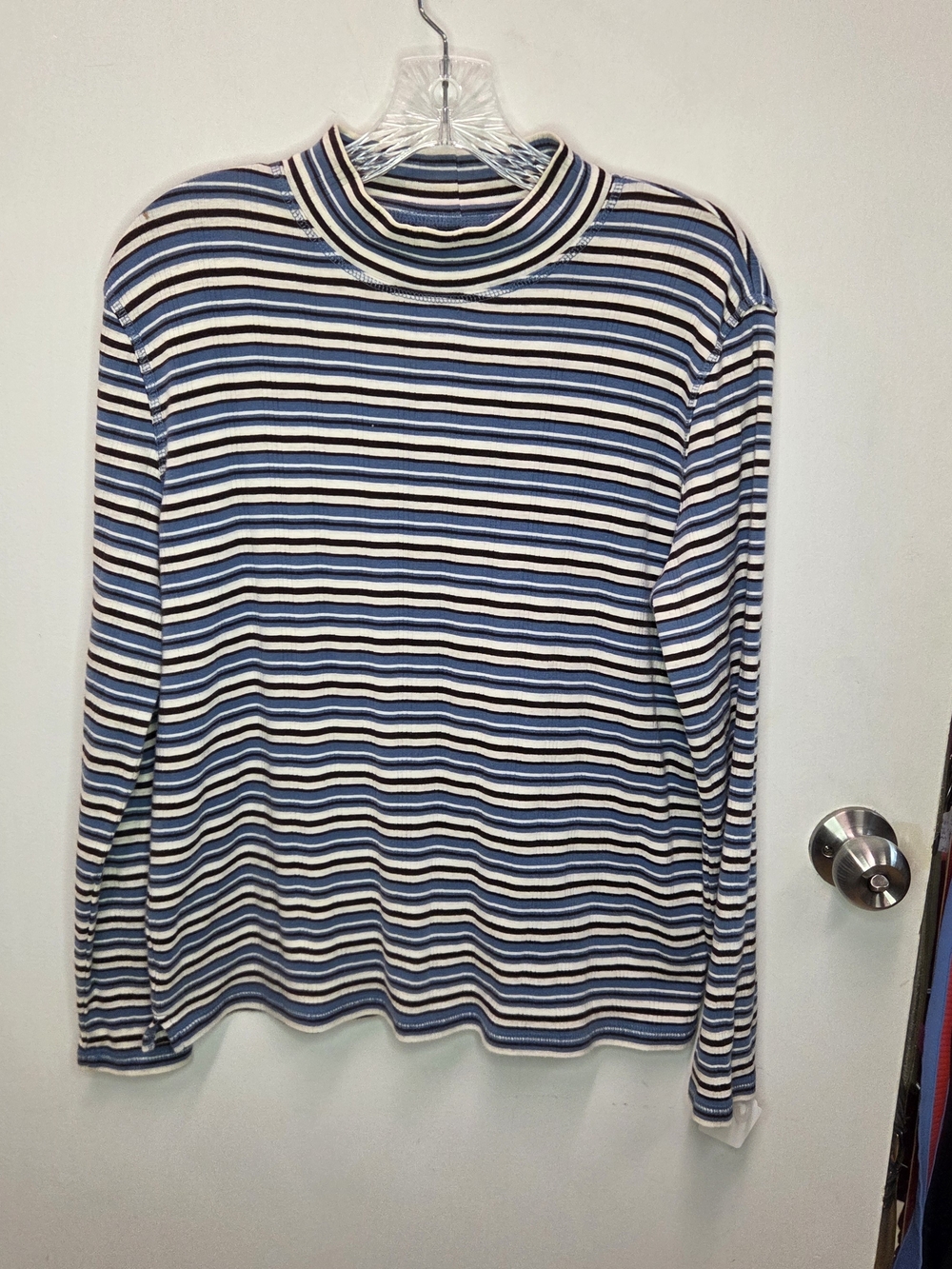 Northern Reflections Striped Ribbed Mock Neck Top L